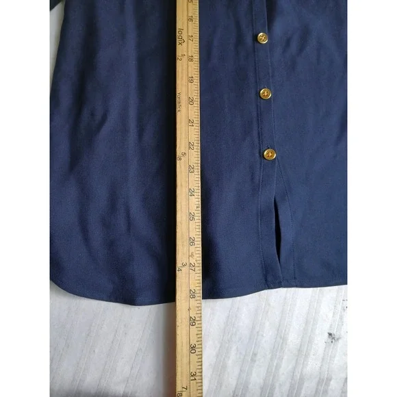 Lauren Ralph Lauren Top 14 / XL Womens Navy Silk Gold Button Crest Old Money New - Picture 7 of 13